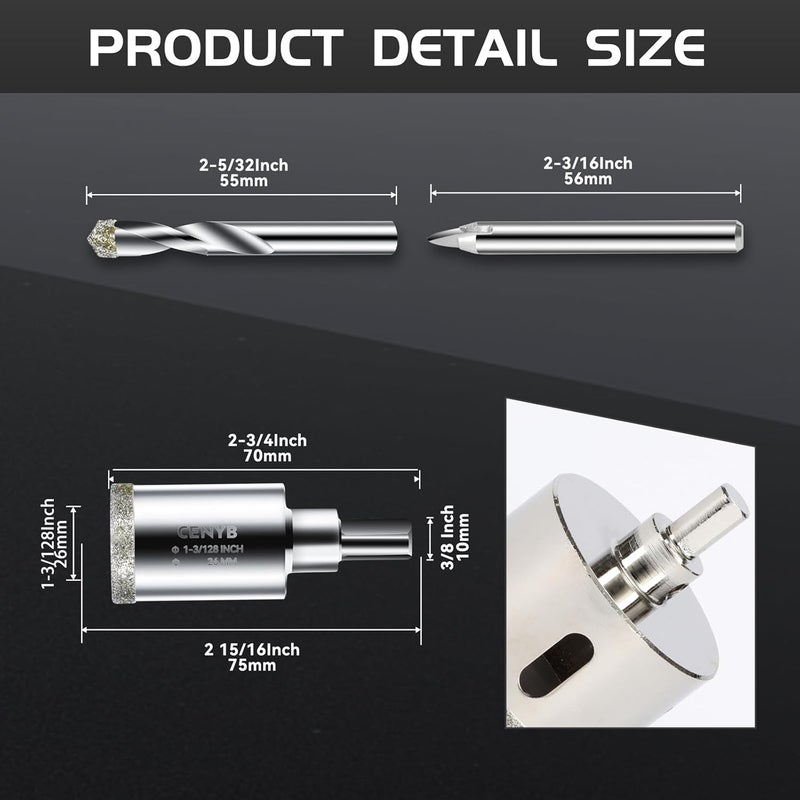 cenyb 1-3/128inch | 26mm Diamond Hole Saw with Center Drill bit and Diamond-Coated Center Drill bit for Ceramic Glass Marble Fiberglass Granite and Porcelain Tiles by - Image 2